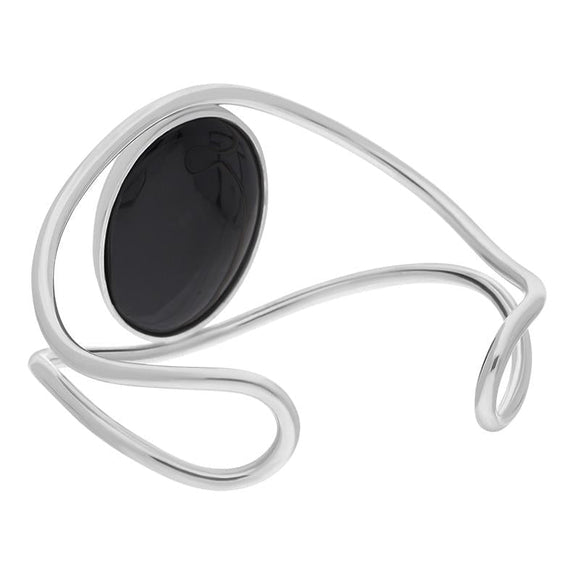Sterling Silver Whitby Jet Gothic Moon and Cloud Cuff Bangle, B1241