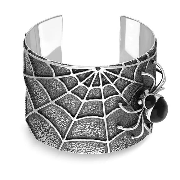 Sterling Silver Whitby Jet Gothic Spider Cuff Bangle. B1201 1_2