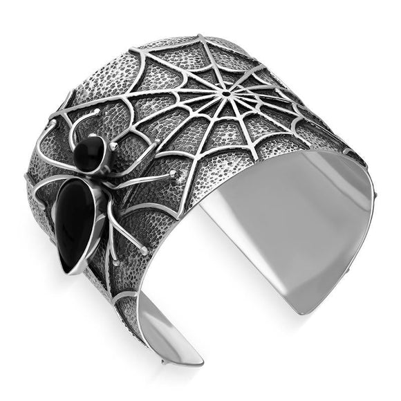 Sterling Silver Whitby Jet Gothic Spider Cuff Bangle. B1201 4_1