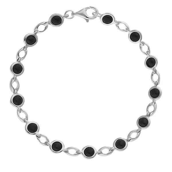 Sterling Silver Whitby Jet Round Stone Link Bracelet