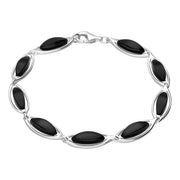 Sterling Silver Whitby Jet Marquise Shaped Nine Stone Bracelet, B852.