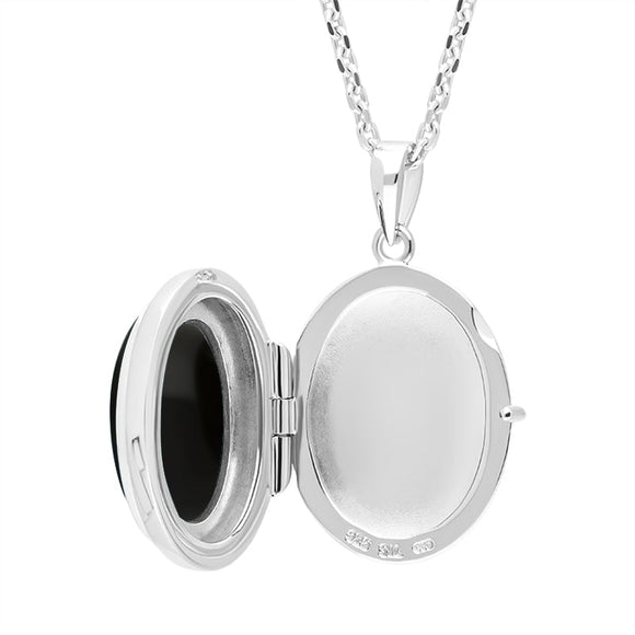 Sterling Silver Whitby Jet Oval Locket Pendant