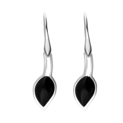 Sterling Silver Whitby Jet Small Leaf Drop Earrings, E1111