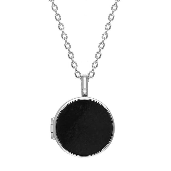 Sterling Silver Whitby Jet Small Round Locket, P3549C.