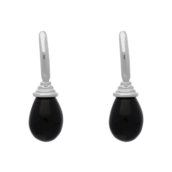 Sterling Silver Whitby Jet Tear Drop Hoop Earrings EUNQ0000912