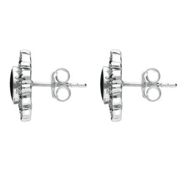 Sterling Silver Whitby Jet Marcasite Round Bead Edge Two Piece Set, S153