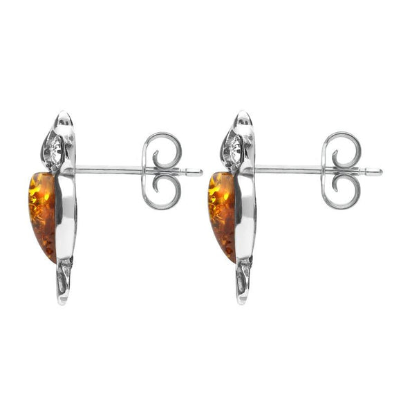 Sterling Silver Amber Cubic Zirconia Owl Stud Earrings, E2327.