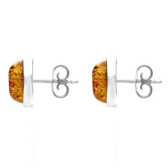Sterling Silver Amber Framed Oval Stud Earrings. E2350.