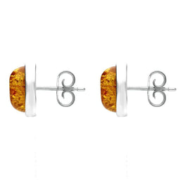 Sterling Silver Amber Framed Oval Stud Earrings. E2350.