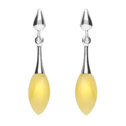 Sterling Silver Amber Long Slim Marquise Drop Stud Earrings. E2344