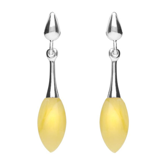 Sterling Silver Amber Long Slim Marquise Drop Stud Earrings. E2344