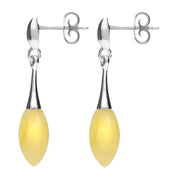 Sterling Silver Amber Long Slim Marquise Drop Stud Earrings. E2344