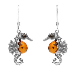 Sterling Silver Amber Seahorse Drop Earrings E1887
