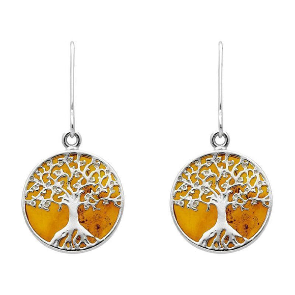 Sterling Silver Amber Small Round Tree of Life Two Piece Set S064