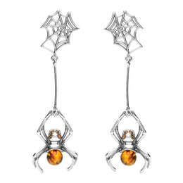 Sterling Silver Amber Spider Web Drop Earrings, E2332.