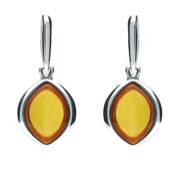 Sterling Silver Amber Wide Marquise Drop Earrings E1562