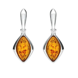 Sterling Silver Amber Wide Marquise Open Back Drop Earrings. E1561.