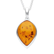 Sterling Silver Amber Wide Upside Down Pear Drop Necklace P2840