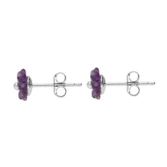Sterling Silver Amethyst Tuberose Carnation Stud Earrings, E2162.
