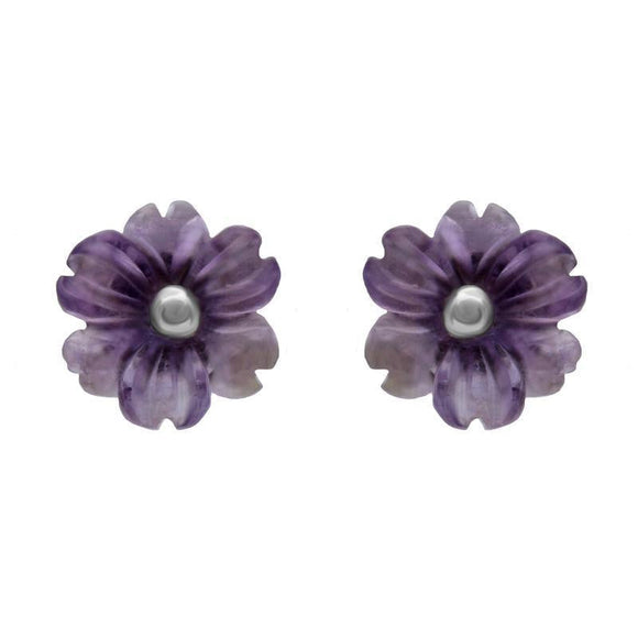 Sterling Silver Amethyst Tuberose Dahlia Stud Earrings, E2155.