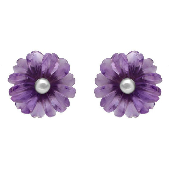 Sterling Silver Amethyst Tuberose Daisy Stud Earrings, E2161.