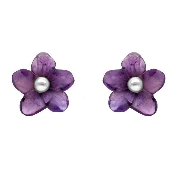 Sterling Silver Amethyst Tuberose Pansy Stud Earrings, E2152.