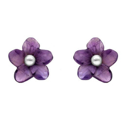 Sterling Silver Amethyst Tuberose Pansy Stud Earrings, E2152.