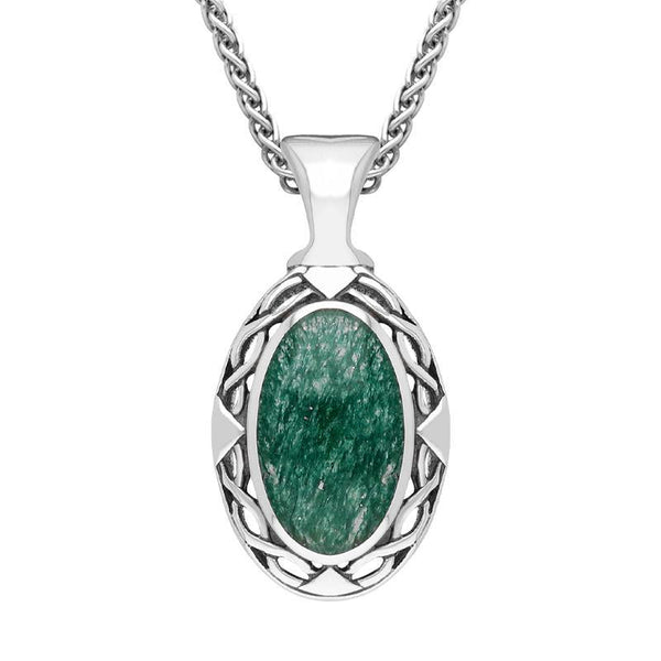 Sterling Silver Aventurine Oval Celtic Necklace P247