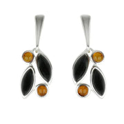 Sterling Silver Baltic Amber Whitby Jet Drop Earrings E1803