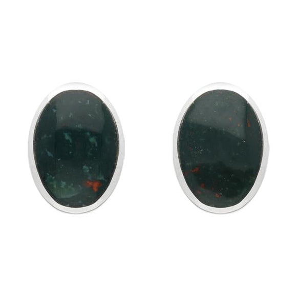Sterling Silver Bloodstone Oval Stud Earrings E098