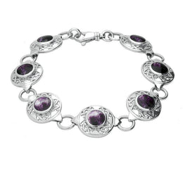 Sterling Silver Blue John Seven Stone Round Celtic Bracelet, B200.