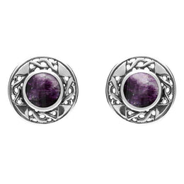 Sterling Silver Blue John Round Celtic Stud Earrings, E149.