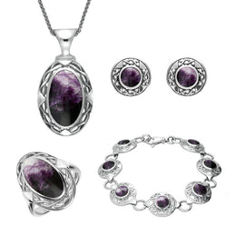 Sterling Silver Whitby Jet Celtic Oval Four Piece Set, S013 