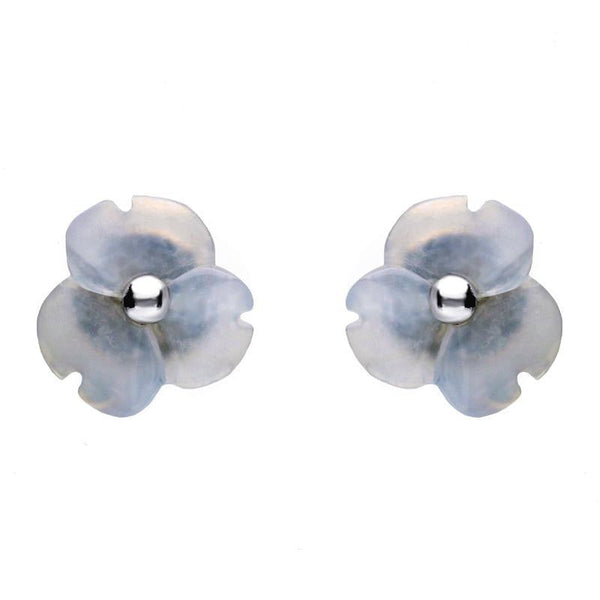 Sterling Silver Blue Chalcedony Tuberose Clover Stud Earrings, E2159.