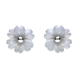 Sterling Silver Blue Chalcedony Tuberose Dahlia Stud Earrings, E2155.