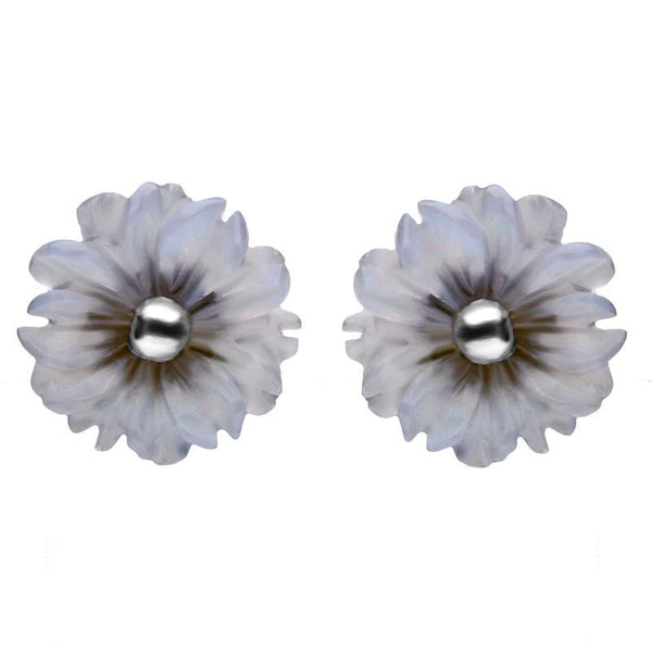 Sterling Silver Blue Chalcedony Tuberose Daisy Stud Earrings, E2161.