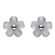 Sterling Silver Blue Chalcedony Tuberose Desert Rose Stud Earrings, E2154.