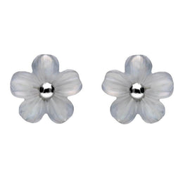 Sterling Silver Blue Chalcedony Tuberose Desert Rose Stud Earrings, E2154.