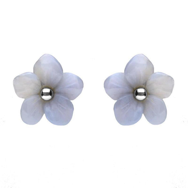 Sterling Silver Blue Chalcedony Tuberose Pansy Stud Earrings, E2153.