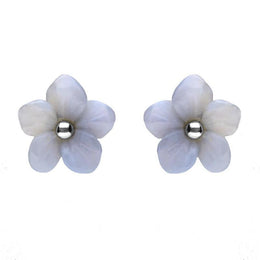 Sterling Silver Blue Chalcedony Tuberose Pansy Stud Earrings, E2153.