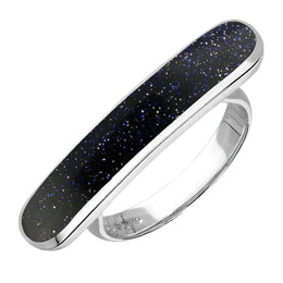 Sterling Silver Blue Goldstone Lineaire Long Oval Ring R1005