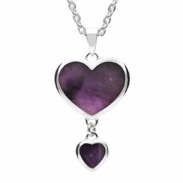 Sterling Silver Blue John Double Heart Drop Necklace