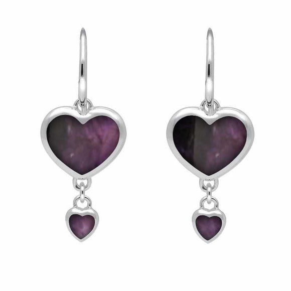 Sterling Silver Blue John Double Heart Hook Earrings