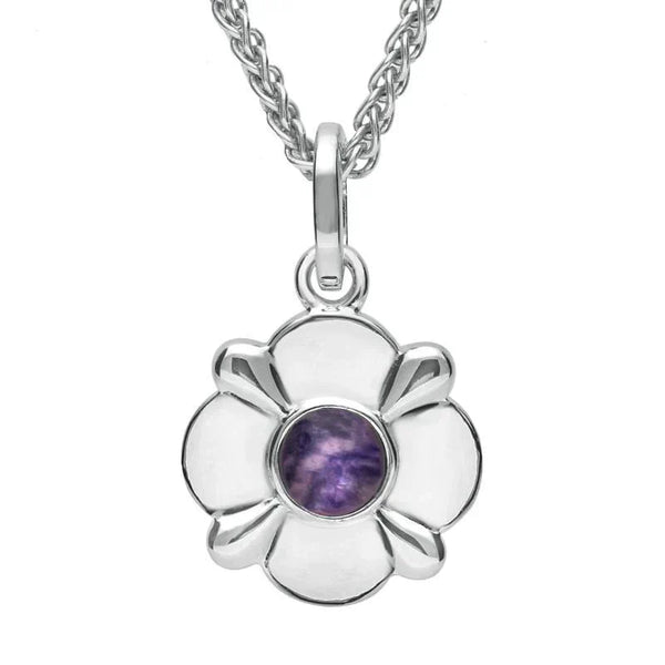 Sterling Silver Blue John Four Petal Flower Necklace. P2095.