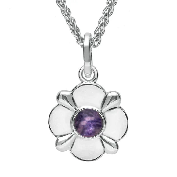 Sterling Silver Blue John Four Petal Flower Necklace. P2095.