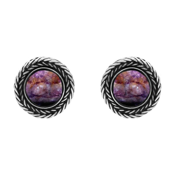 Sterling Silver Blue John Foxtail Round Stud Earrings. E1455.