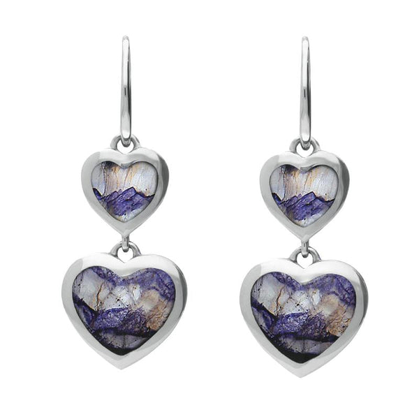 Sterling Silver Blue John Graduated Heart Drop Earrings, E2012.