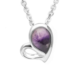 Sterling Silver Blue John Half Filled Heart Necklace. P2540.