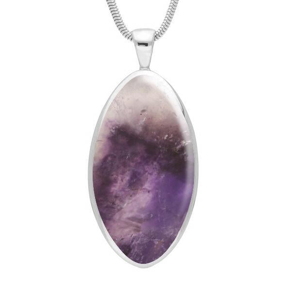 Sterling Silver Blue John Large Oval Necklace. P079.