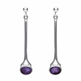 Sterling Silver Blue John Long Drop Earrings. E094.